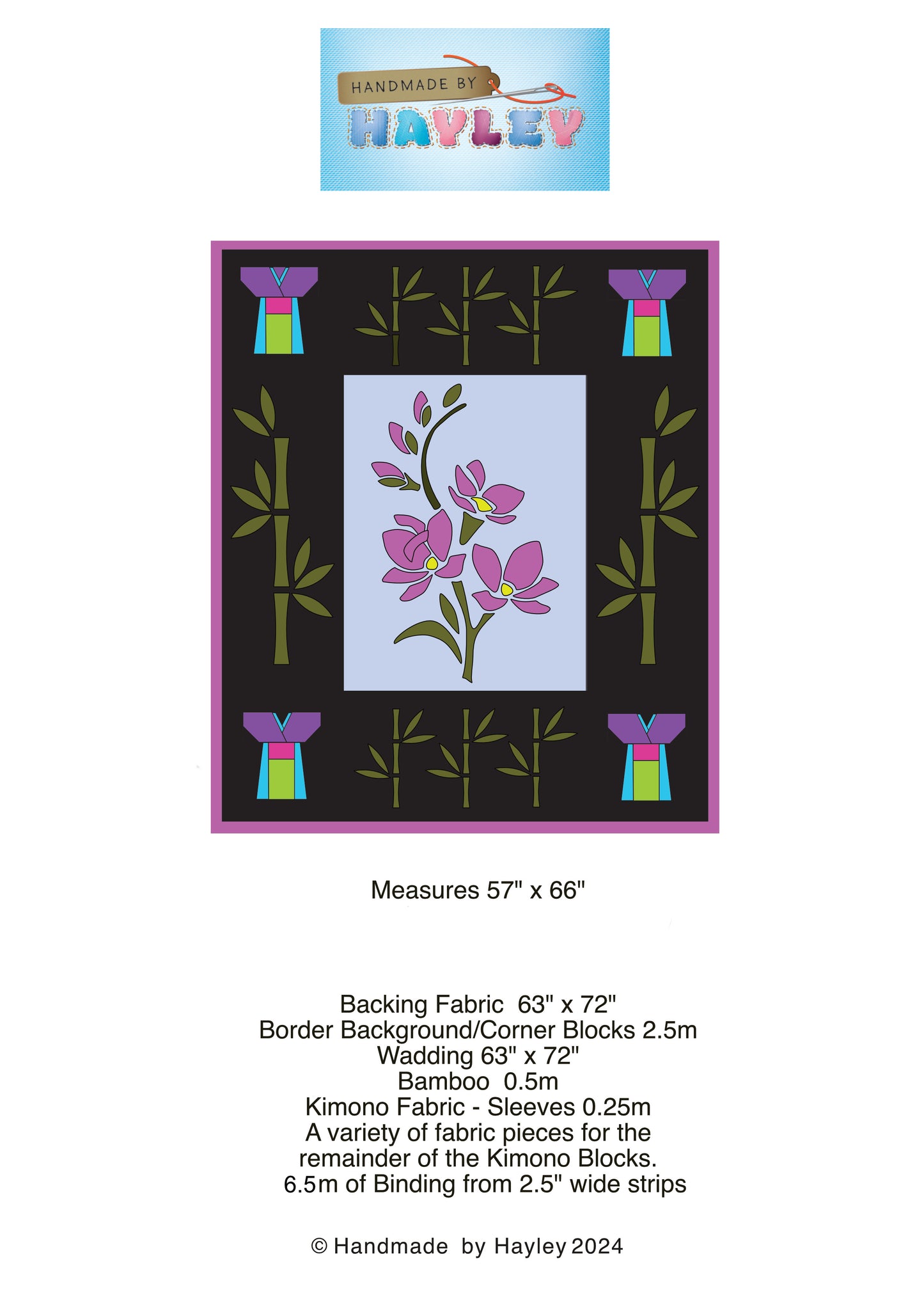 Kabuki Quilt Paper Pattern  - Includes layout template